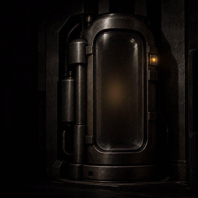An embryo capsule glowing in the dark, animated concept art